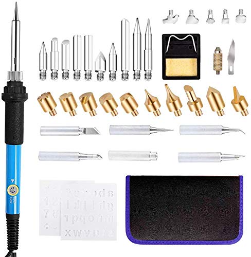LINGSFIRE Wood Burning Kit, 37PCS Wood Burning Tool Soldering Iron Pen with 28 Pyrography Tips and 5 Soldering Tips, 200~450 ℃ Temperature Adjustable 60W Wood Burner Set for Wood Leather Craft Carving - Thumbnail 7
