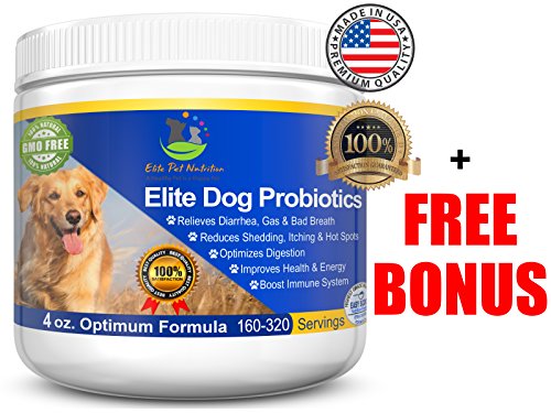 Advanced Probiotic for Dogs Elite Dog Probiotics Powder by Elite Pet Nutrition - Veterinarian Recommended - Eliminates Diarrhea, Gas, All Natural Non-GMO & Gluten Free - FREE BONUS - Made in the USA