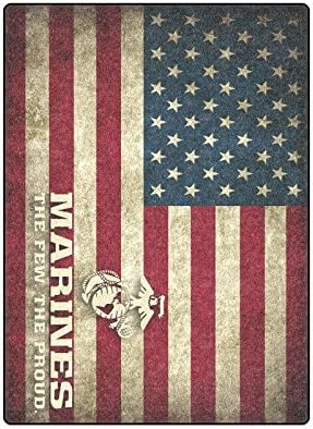 USMC United States Marine THE FEW THE PROUD American Flag Warmer Winter Fleece Throw Plush Blanket 58 x 80 inches (Large)