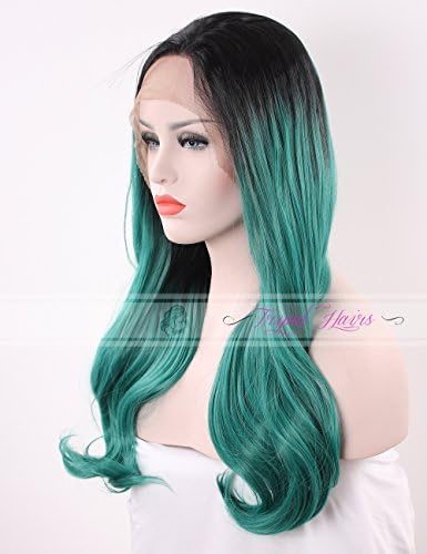 Tripal Hairs Lace Front Wig for Women Body Wave Ombre Green Heat Resistant Synthetic Mermaid Wig (26 Inches)
