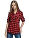 Zeagoo Womens Tartan Plaid Flannel Shirts, Roll up Sleeve Casual Boyfriend Button Down Gingham Checkered Shirt