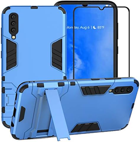 FaDream for Samsung Galaxy A70 Case, 2 in 1 Shockproof Hybrid Dual Layer Heavy Duty Protective Kickstand Cover with Tempered Glass Screen Protector for Samsung Galaxy A70(Blue)