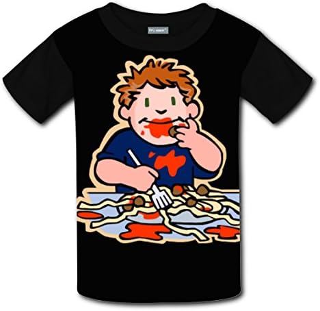 Youth Child T-Shirts Cartoon Eat Pasta Short Sleeves Unisex-Kid Boy&Girl Tee Black