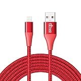 iBest - MFi Certified for iPhone Charger, Data Cable, Red, 6Ft Nylon Braided, USB Charging & Syncing Compatible with iPhone & iPad (Red, 6FT)