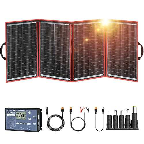 View 1 of DOKIO 220w 18v Portable Foldable Solar Panel Kit (29x21inch,11.7lb) Solar Charger with Controller 2 USB Output to Charge 12v Batteries/Power Station (AGM, Lifepo4) Rv Camping Trailer Emergency Power……