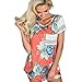 kigod Women's Casual Floral Print Tops Blouse Crew Neck Short Sleeve T-Shirt with Pocket (Watermelon Red, Large)
