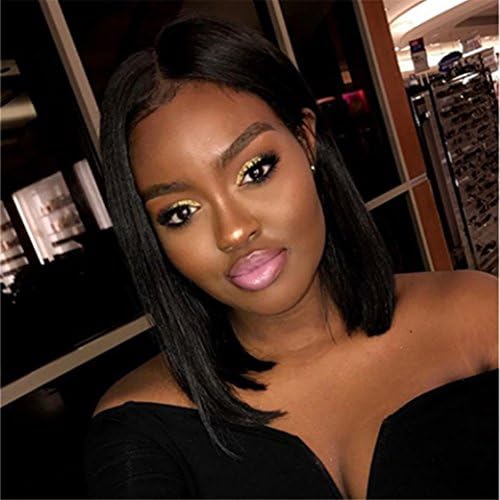 Peruvian Straight Short Bob Wigs For Women Sythetic Heat Resistant Wigs Natural Black Color Middle Part