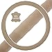 BDK Beige Leather Car Steering Wheel Cover Large Size 15.5 to 16 inch, Easy Installation