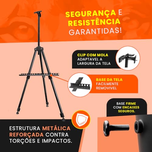 Cavalete De Pintura Em Tela Portátil e Ajustável 1,60m – Leve, Dobrável, Resistente, Ideal para Artistas, Estúdios, Escolas e Pintura ao Ar Livre Suporte Cavalete De Artista Preto Linha Super Premium