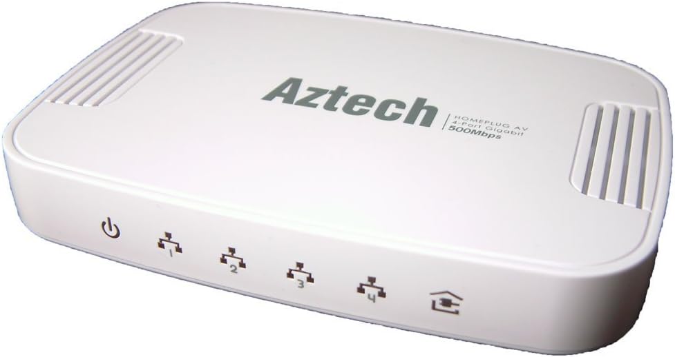 Aztech Desktop 500AV HomePlug AV 4-Port Ethernet Adapter, White