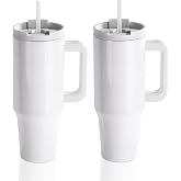 PYD Life 2 Pack 40 OZ Sublimation Tumblers with Removable Handle Lid Straw | Double-Wall Stainless Steel Cups Mugs for Custom