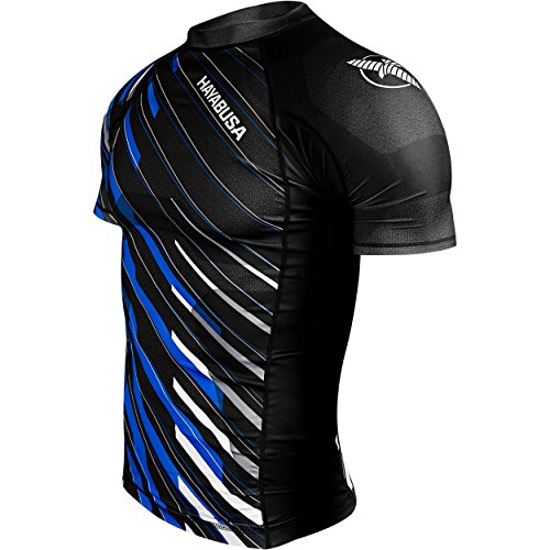 Hayabusa Metaru Charged Short Sleeve BJJ Rash Guards (Black/Blue, XL)