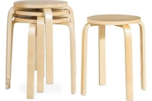 COSTWAY Stackable Bentwood Stools Set of 4, 18-Inch Height Backless Counter Chairs with Round Top, Anti-Slip Felt Pad, Portab