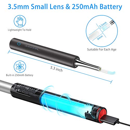 Ear Wax Removal, Earwax Endoscope Remover Tools Ear Scope Otoscope with Light Wireless Ear Camera 1080P HD with 6 LED Lights Ear Cleaner Earwax Candles for iPhone, iPad, Android Smart Phones, Tablet