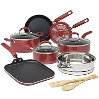 Goodful Cookware Set with Premium Non-Stick Coating, Dishwasher Safe Pots and Pans, Tempered Glass Steam Vented Lids, Stainless Steel Steamer, and Bamboo Cooking Utensils Set, 12-Piece, Red Goodful Cookware Set with Premium Non-Stick Coating, Dishwasher Safe Pots and Pans, Tempered Glass Steam Vented Lids, Stainless Steel Steamer, and Bamboo Cooking Utensils Set, 12-Piece, Red