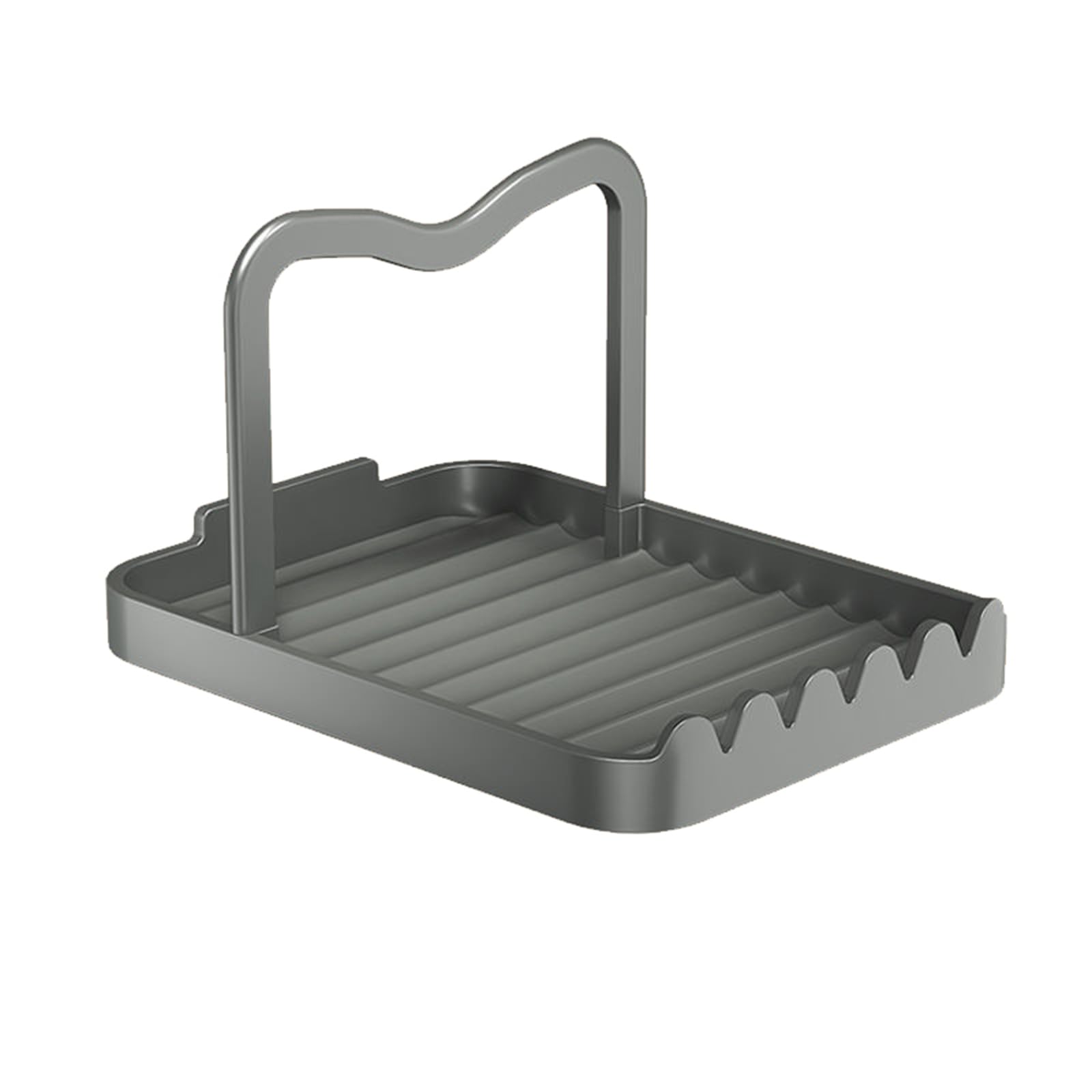soulnioi Pot Lid Holder, Spoon Rest with Lid Holder, Kitchen Utensils Rest with Drip Pad, Spoon Holder Countertop Organiser Rack for Pot Lids, Spatulas, Tongs - Grey