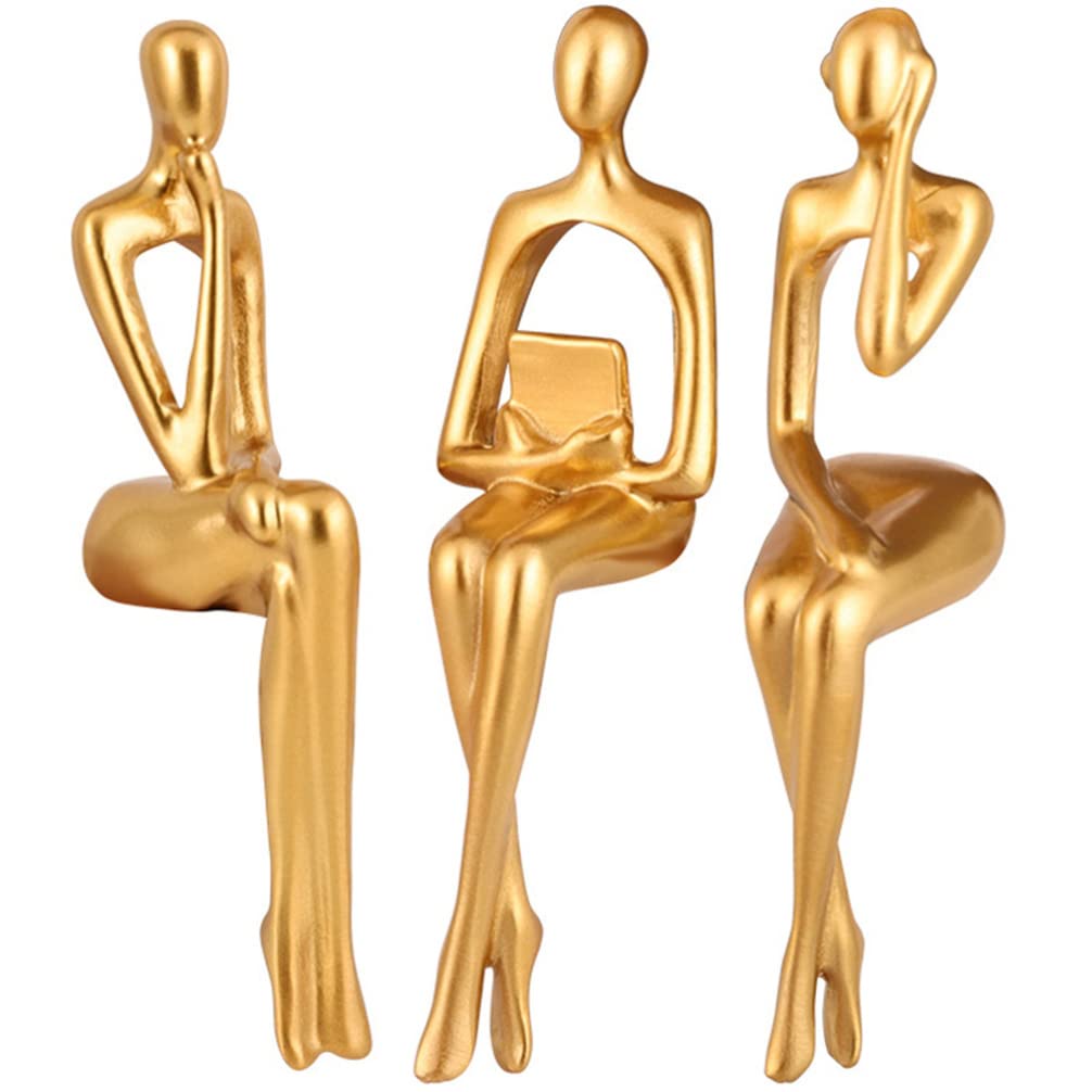 Artibetter Gold Thinker Statue Abstract Art Sculpture 3pcs Resin Thinker Figurine Collectible Modern Human Statue Bookshelf Decor for Home Office 3pcs