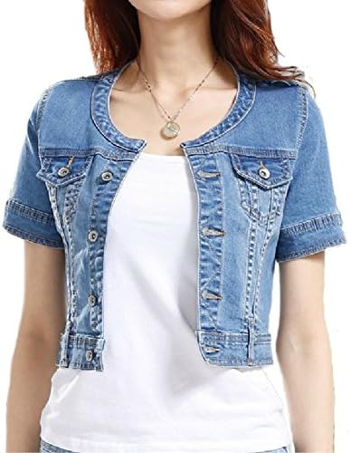 Fundu Women's Blue Sweet Summer Cool Denim Crew-neck Short Sleeve Top Jacket US 2