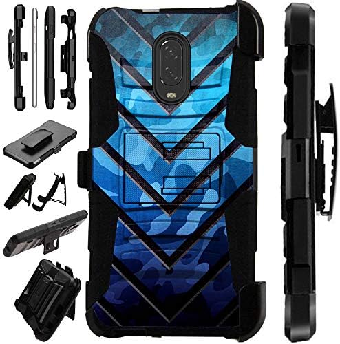 Compatible OnePlus 6T (2018) Case Armor Hybrid Silicone Cover Stand LuxGuard Holster (Metal V Blue)