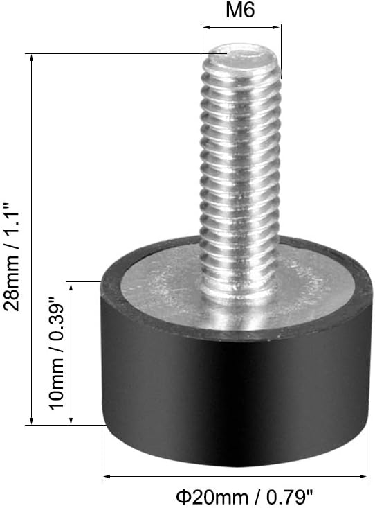 sourcing map M6 Thread Rubber Mounts,Vibration Isolators,Cylindrical Shock Absorber with Studs 20mm x 10mm 8pcs - Image 3