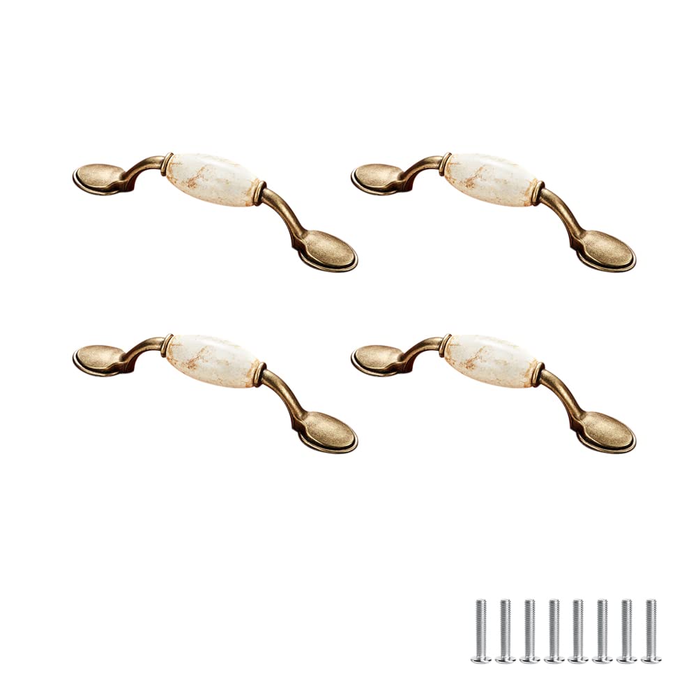 SYDARSYN 4 Pieces Vintage Ceramic Cabinet Door Handles Furniture Drawer Handles Cupboard Pulls Handles Kitchen Cabinet Wardrobe Drawers Knobs Bars Handles 76mm