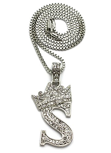 Crown iced out king crown initial letters pendant 24" box ch…
