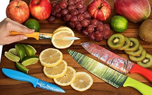 Landscape Kitchen Knife Set in Gift Box - Unique Gifts For Her and For Him - 6-Piece Colored Sharp Chef Knives Set - Christmas, Wedding and Graduation Present Idea - Cuchillos de Cocina para Regalo