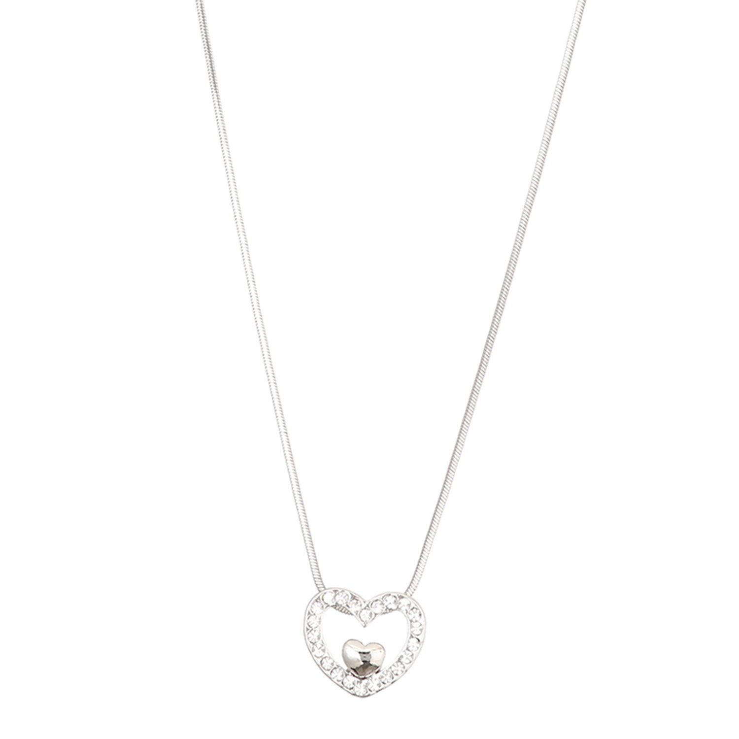 Purpledip .Fashion Jewellery Set Heart withIn My Heart: Heart Locket Pendant and Earrings With Heart & Glittering Stones For Women (30110)