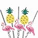 Big Dot of Happiness Pink Flamingo Paper Straw Decor - Party Like a Pineapple Tropical Summer Striped Decorative Straws Set 24