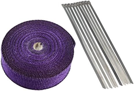 2" x 50' Exhaust Heat Wrap Roll for Motorcycle Fiberglass Heat Shield Tape with Stainless Ties (Purple)