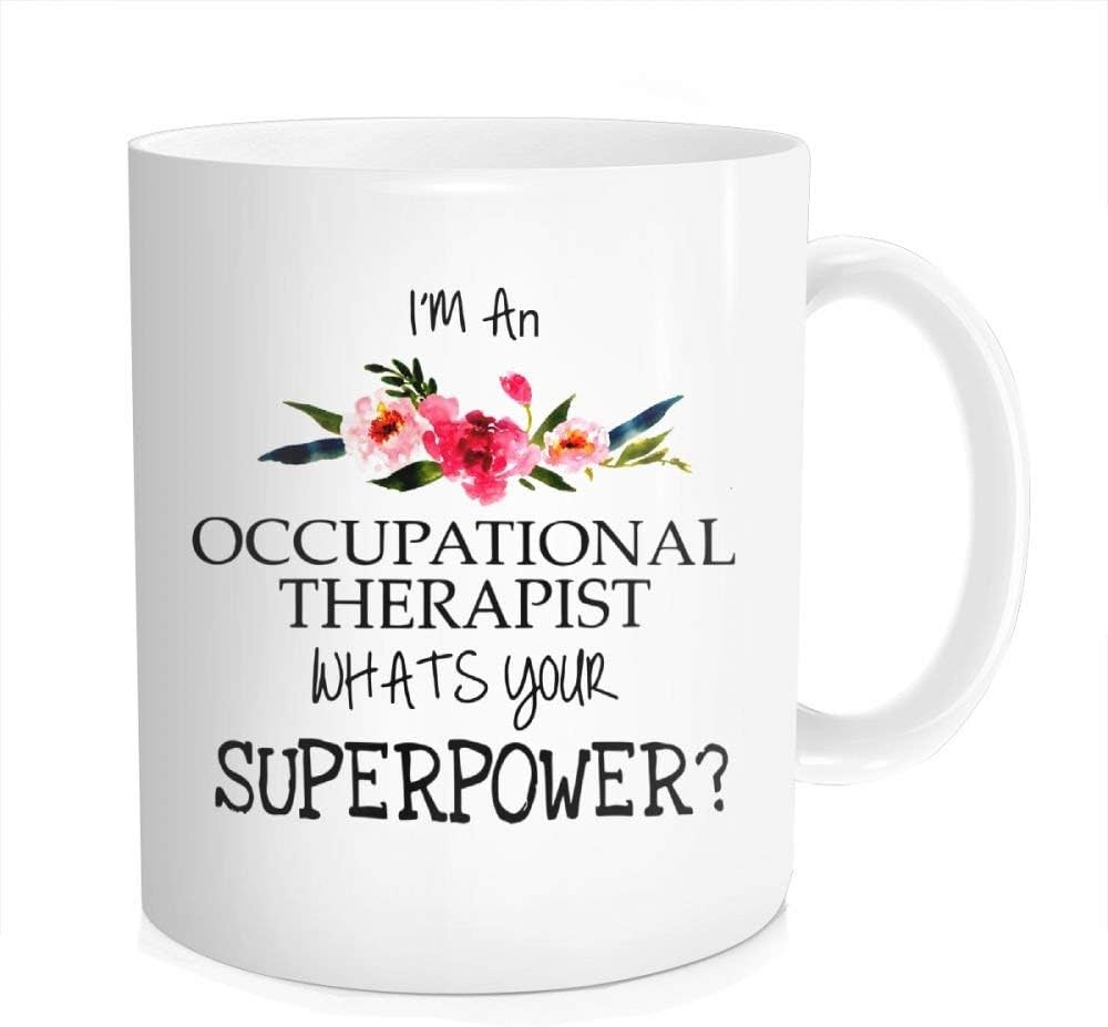 Waldeal Therapist Coffee Mug - I'm An Occupational Therapist What's Your Superpower, Funny Quote Gift OT Therapy Tea Cup, White Fine Bone Ceramic 11 OZ