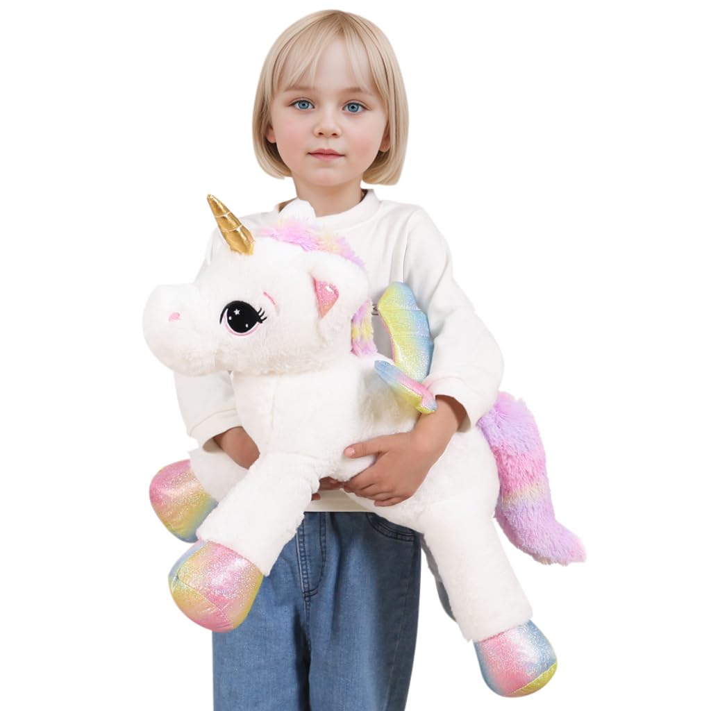Photo 1 of FFxiong 24 Inch Big Unicorn Stuffed Animal Plush Toy Pillow, Cute Soft Giant Unicorn with Rainbow Wings Large Doll, Gift for Children Girls Boys Kids Valentine Birthday Christmas