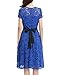 OUGES Women's Crew Neck Short Sleeve Pleated Lace Dress