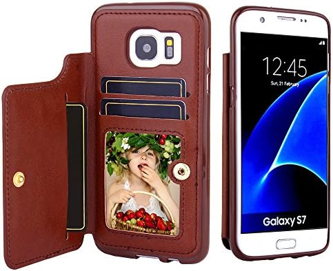 CSTOP ZOOM Series, Galaxy S7 Wallet Case, 2 ID Credit Card Slot, Cash Slot, Button Snap, Flip-Out Back Leather Drop Protection Case For Samsung Galaxy S7 - Brown