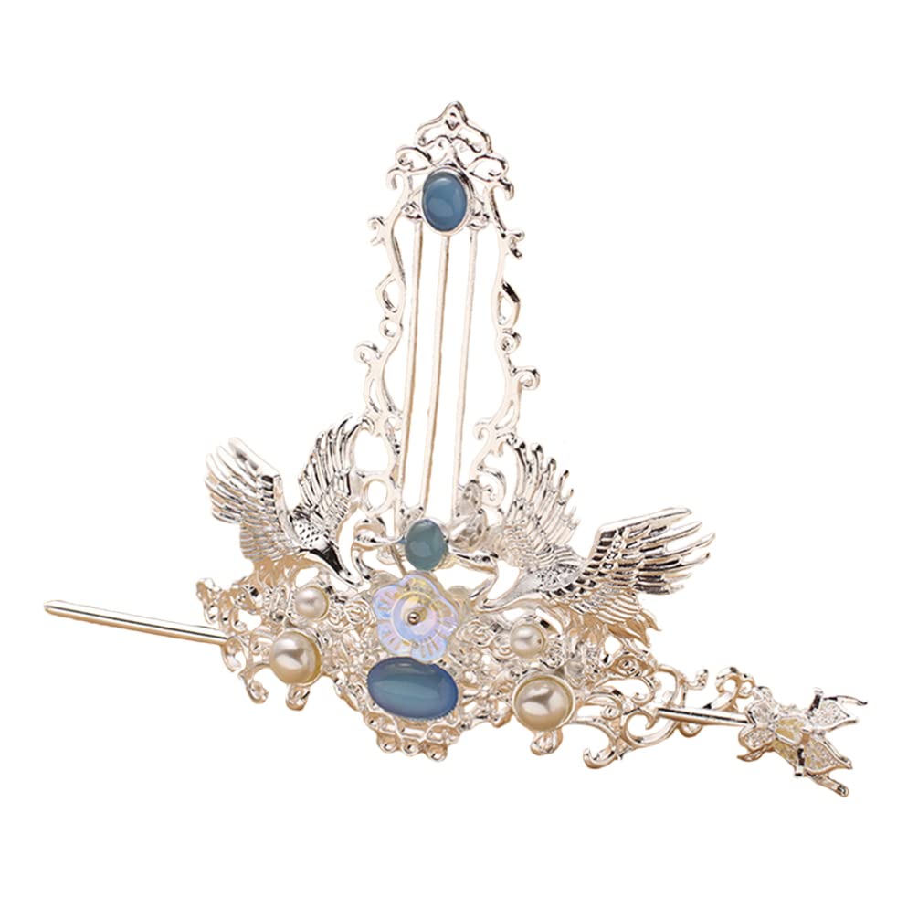 FRCOLOR 1 Set Chinese Hair Coronet Hanfu Headdress Hair Stick Crown Set Traditional Classical Style Pins Jewelry for Women Girls Accessories Silver