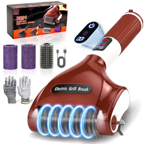 Wireless Electric Barbecue Brush, 2 Speeds Electric Cleaning Brush with LED Screen Replacement Brushes, Stainless Steel, Rechargeable Electric Barbecue Cleaner with Grill Light