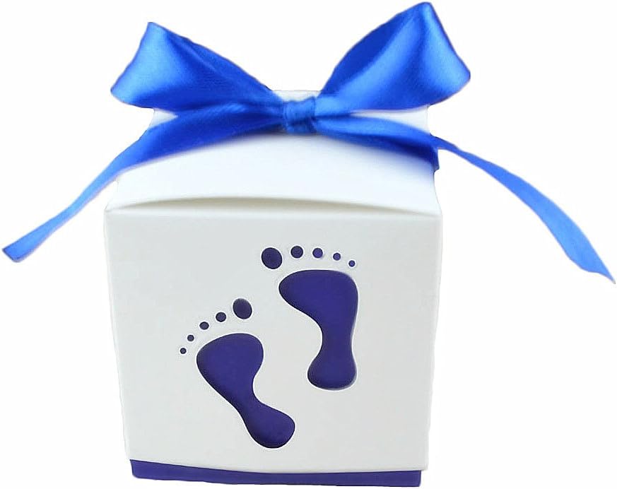 Crazy Night 50PCS Laser Cute Baby Shower Party Birthday Decorations Gift Boxes Wedding Favor Ribbons Candy Boxes Candy Box feet Shape Party (Dark Blue)