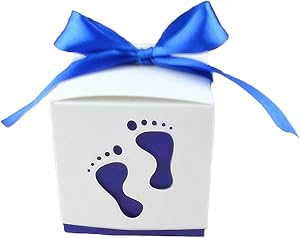 Crazy Night 50PCS Laser Cute Baby Shower Party Birthday Decorations Gift Boxes Wedding Favor Ribbons Candy Boxes Candy Box feet Shape Party (Dark Blue)