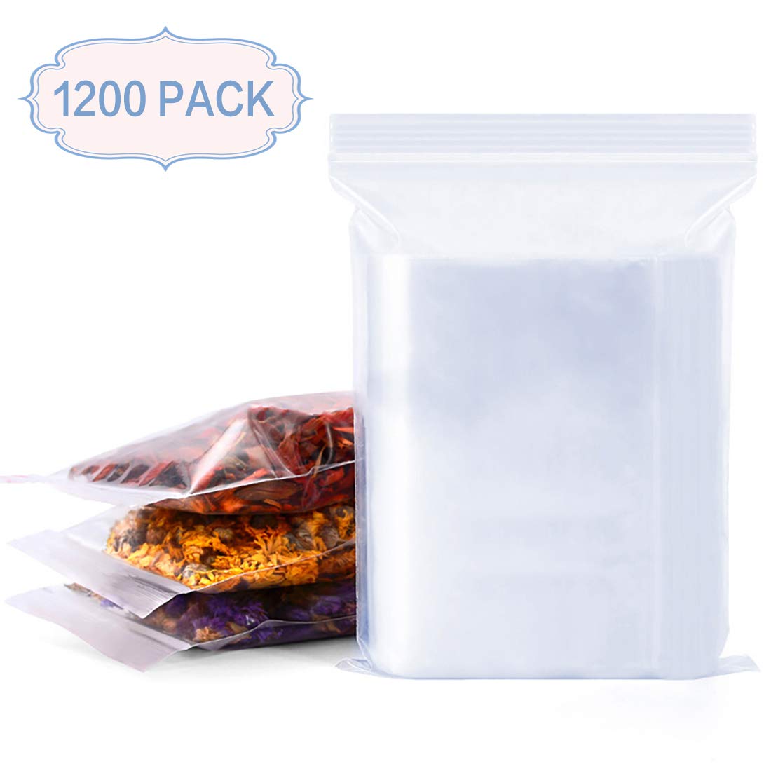 Plastic Poly Zipper Bag, 3 X 4 Inches, (Pack of 1200) Clear