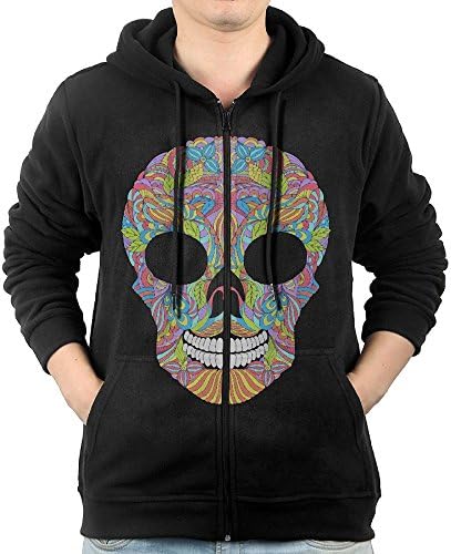 TTlmgBGa Floral Skull Hooded Sweatshirt Full Zip Hoodie With Pocket For Men