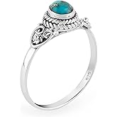ARTISANJEWELS 925 Sterling Silver Boho Ring, Natural Gemstones Stones, Solitaire Handmade Hypoallergenic Jewellery for Women, Birthday Healing Crystals Statement Rings, Christmas Gift