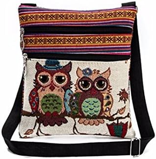 Women Shoulder Bag, Clearance! Tloowy Teen Girl Owl Embroidered Boho Crossbody Bag Purse Canvas Messenger Bag (A)