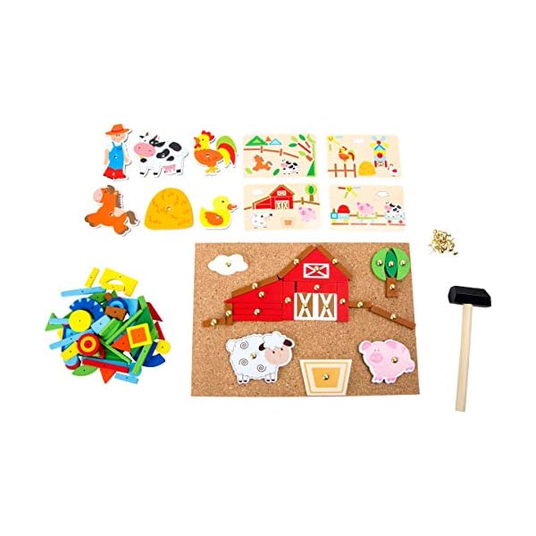 small foot Hämmerchenspiel „Bauernhof“ aus Holz, Korkboden mit Motiven des Bauernhofes zum Hämmern, ab 3 Jahren, 10228