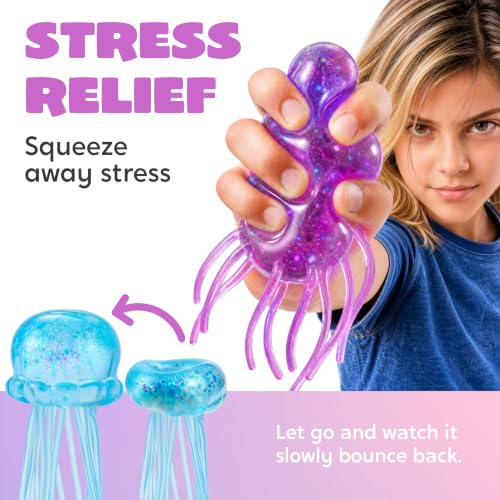 JOYIN 3PCS Jellyfish Stress Relief Toys, Jellyfish Glitter Squishy Toys, Slow Rising Toy for Kids Adults, Anxiety Relief Fidget Toy, Soft Squeeze Decompression Dough for Gifts, Party Favors
