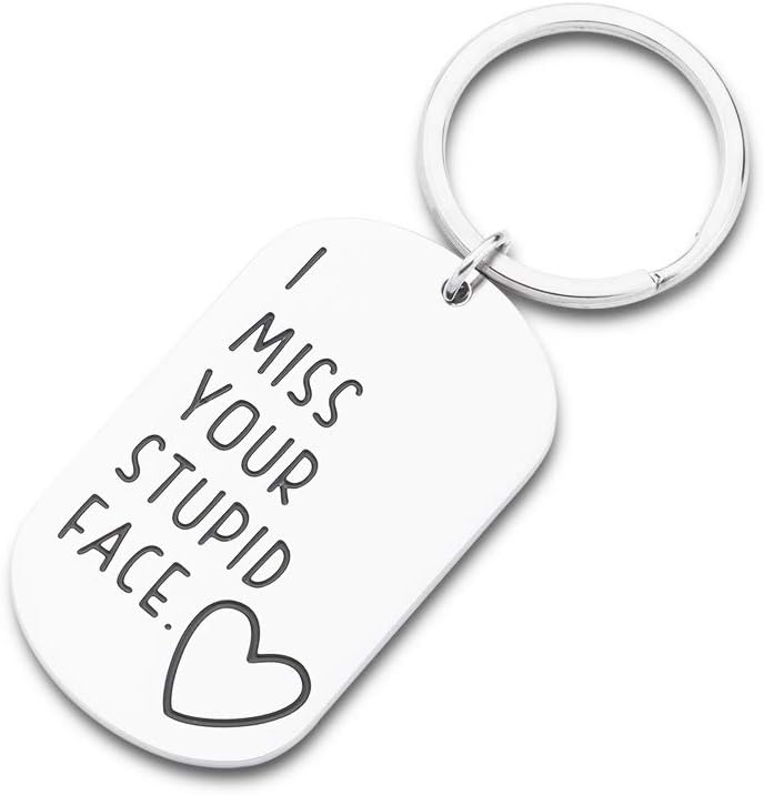 Couples Keychain ,Boyfriend Grilfriend Gift for Husband Wife, Best Friend Birthday Gift, Long Distance Relationship Gift I Miss Your Stupid Face, Valentines Anniversary Present for Her Him