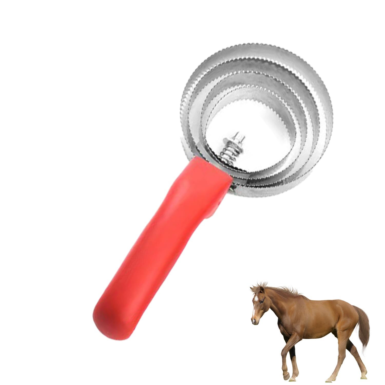 MEISH Horse Scraper and Curry Comb - 4 Ring Shedding Brush, Stainless Steel Livestock Itching Brush for Horse Grooming