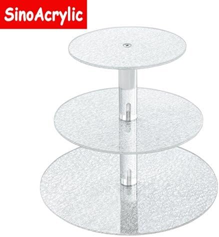SinoAcrylic 3 Tier Round Cupcake Stand With Unique Silver Plate - Dessert Display Holders - Fantastic Stacked Party Cupcake Tree - Tiered Cake Stand - Cupcake Tower For Family Parties