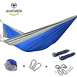 Camping Hammock Set for 2 Persons Blue/Grey - Indoor and Outdoor Hanging Kits - Ultra Durable Nylon By BackyardCamping - Portable Bed for Garden, Camp, Backpacking, Outdoor Adventures - Single/Double