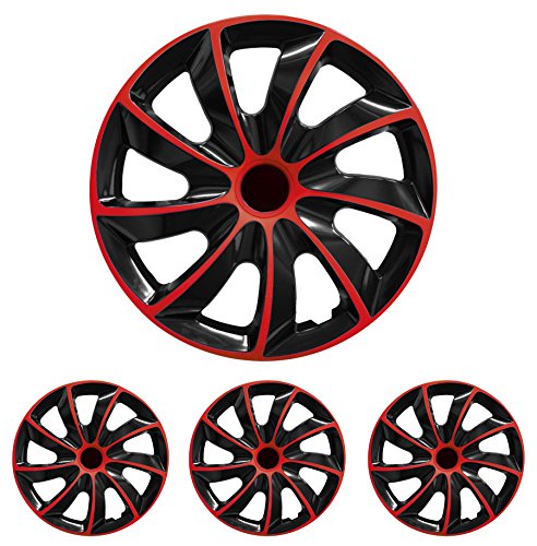 (Juego de 4) 13, 14, 15 y 16 pulgadas tapacubos Quad bicolor (Negro/Rojo), apto para casi todos los coches (universal)