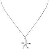 Mikovivi Starfish Charm Necklace for Women, Titanium Steel Starfish Pendant Necklace Stylish Beach Jewelry Gift Summer Sea-Inspired Necklaces Star Fish Jewellery for Women (Silver)